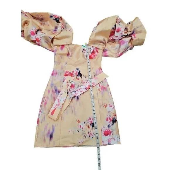 NWOT ASOS Orange Floral Puff Sleeve Dress Size US 2 - Picture 9 of 11